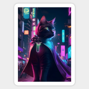 Superhero Cyberpunk Cat Sticker